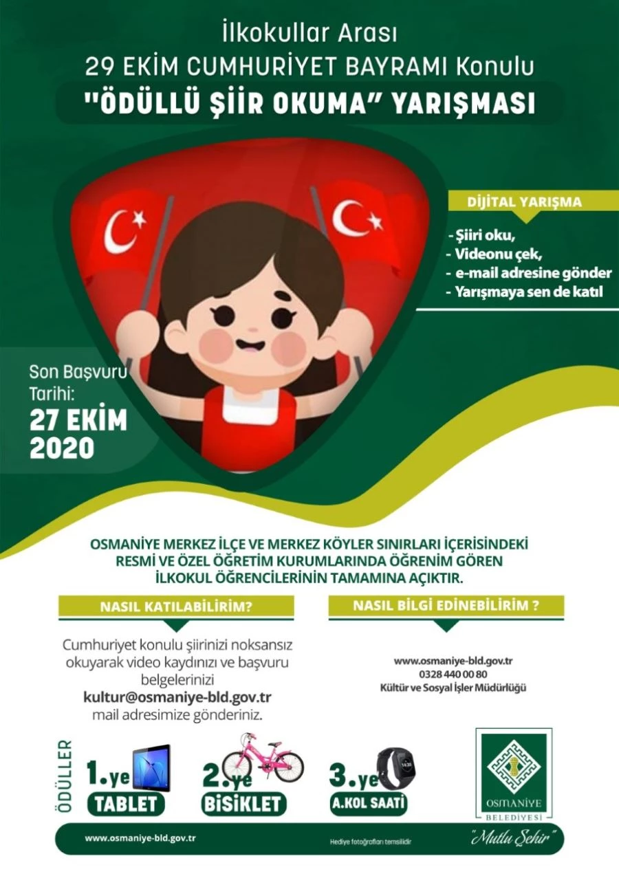 OSMANİYE BELEDİYESİ’NDEN CUMHURİYET BAYRAMI TEMALI ŞİİR OKUMA YARIŞMASI