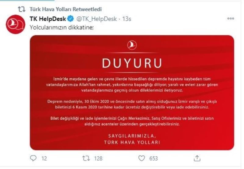 THY’den İzmir yolcularına ücretsiz bilet değişikliği ve iade hakkı tanıma kararı
