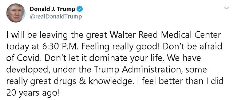 Trump: “Bugün harika Walter Reed Tıp Merkezi’nden ayrılıyorum”
