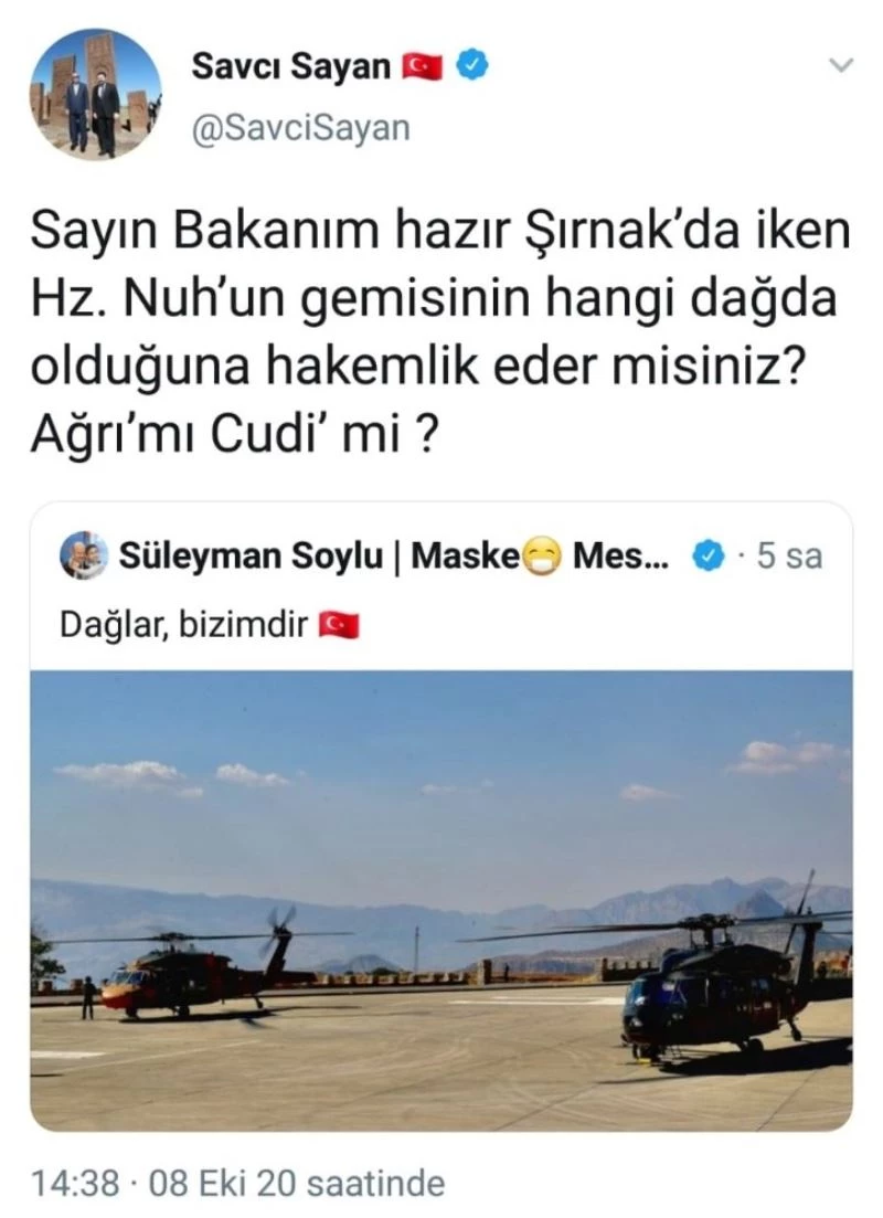 Başkan Sayan Bakan Soylu’ya: 