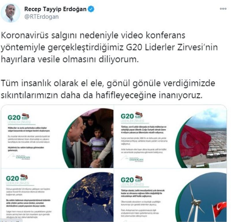 Cumhurbaşkanı Erdoğan’dan G20 zirvesi paylaşımı
