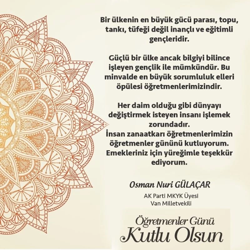 AK Parti Milletvekili Gülaçar’dan Öğretmenler Günü mesajı
