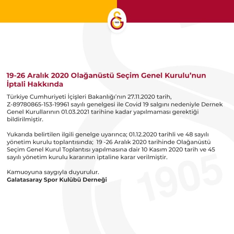Galatasaray’da Olağanüstü Seçim Genel Kurul Toplantısı iptal edildi
