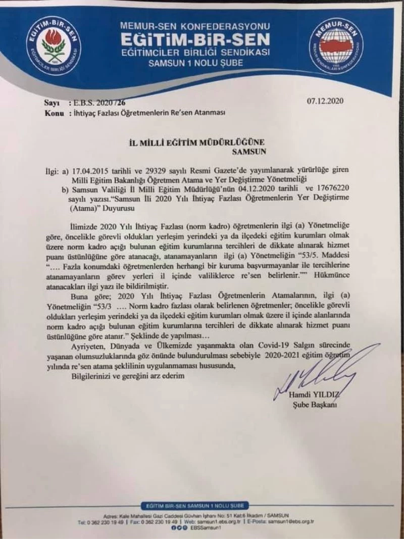 Başkan Yıldız: “Norm fazlası öğretmenler konusunda yeni mağduriyetler oluşmasın”
