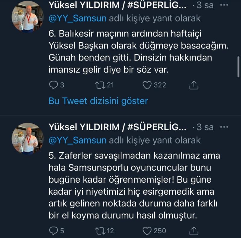 Samsunspor Başkanı Yıldırım’dan futbolculara sert mesajlar
