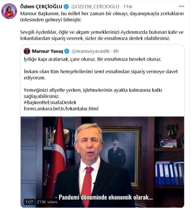 Başkan Çerçioğlu, Ankara Büyükşehir Belediye Başkanı Yavaş’ın çağrısına destek çıktı
