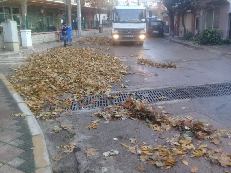 Temizlik görevlilerinin yaprak mesaisi
