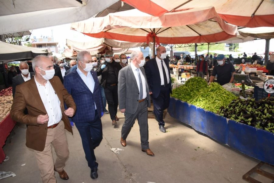 VALİ COŞKUN VE BAŞKAN KARA SALI KAPALI SEMT PAZARINI ZİYARET ETTİ