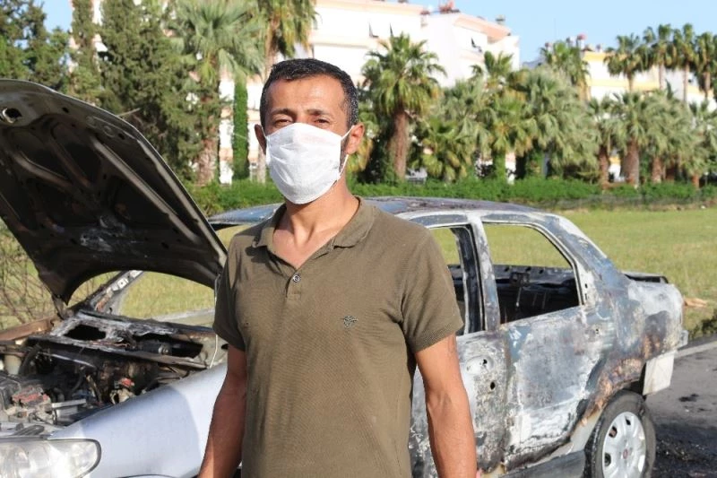 Eşiyle tartışıp indiği araçta yanar halde düşürdüğü sigara aracını kül etti
