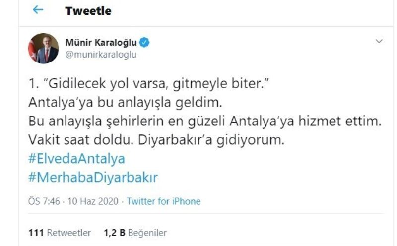 Vali Karaloğlu’ndan duygusal paylaşım: “Vakit saati doldu”
