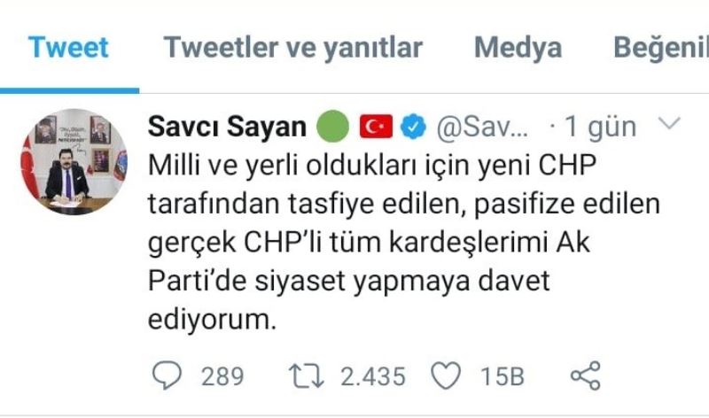 Sayan’dan CHP’lilere çağrı
