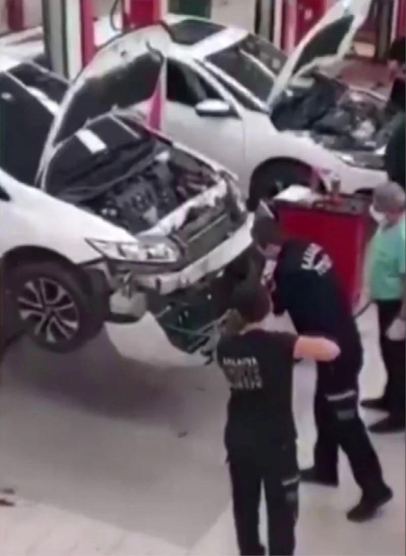 Motora giren yılan serviste tampon sökülerek çıkarıldı
