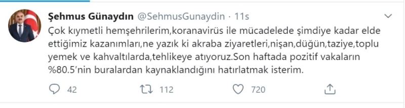 Vali Günaydın twitter’dan uyardı
