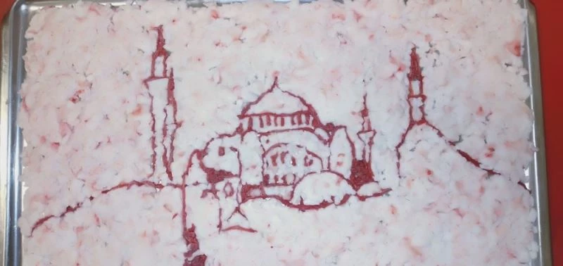 Et ve yağlarla Ayasofya-i Kebir Cami-i Şerifi resmetti
