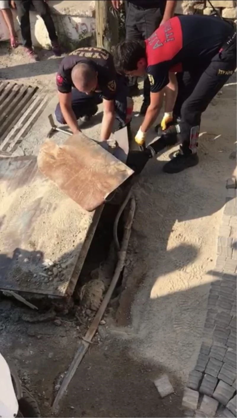 Menfeze sıkışan köpeği itfaiye kurtardı
