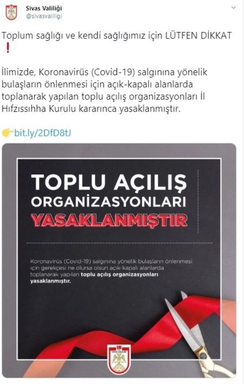 Sivas’ta toplu açılışlar yasaklandı
