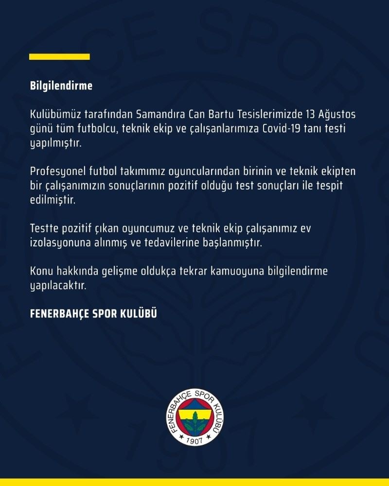 Fenerbahçe’de 2 pozitif vaka
