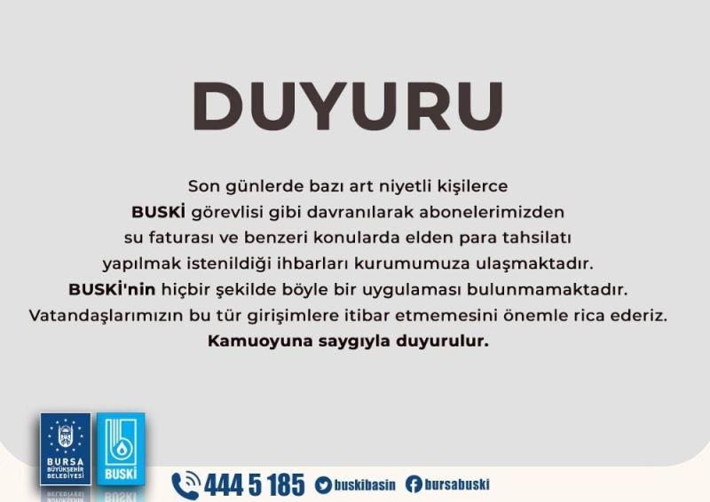 BUSKİ’den arka arkaya dolandırıcılık uyarısı
