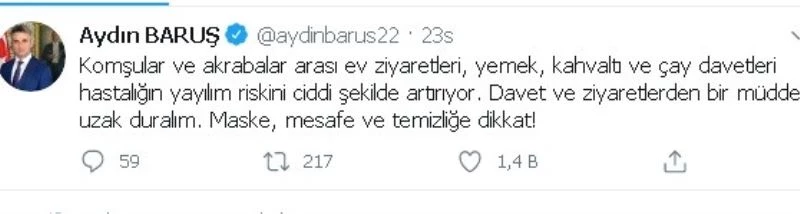 Vali Baruş, davet ziyaretlerinden uzak durulmasını önerdi
