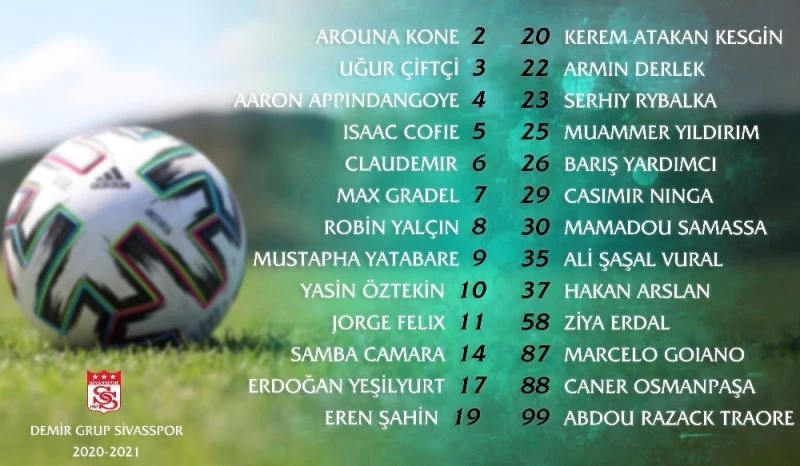 Sivasspor’da forma numaraları belli oldu
