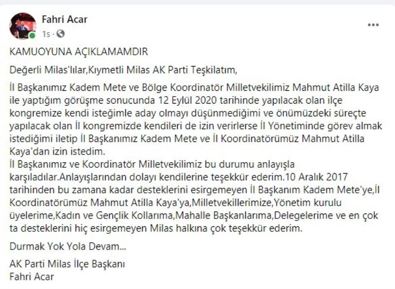 Acar: “Aday olmayı düşünmüyorum”

