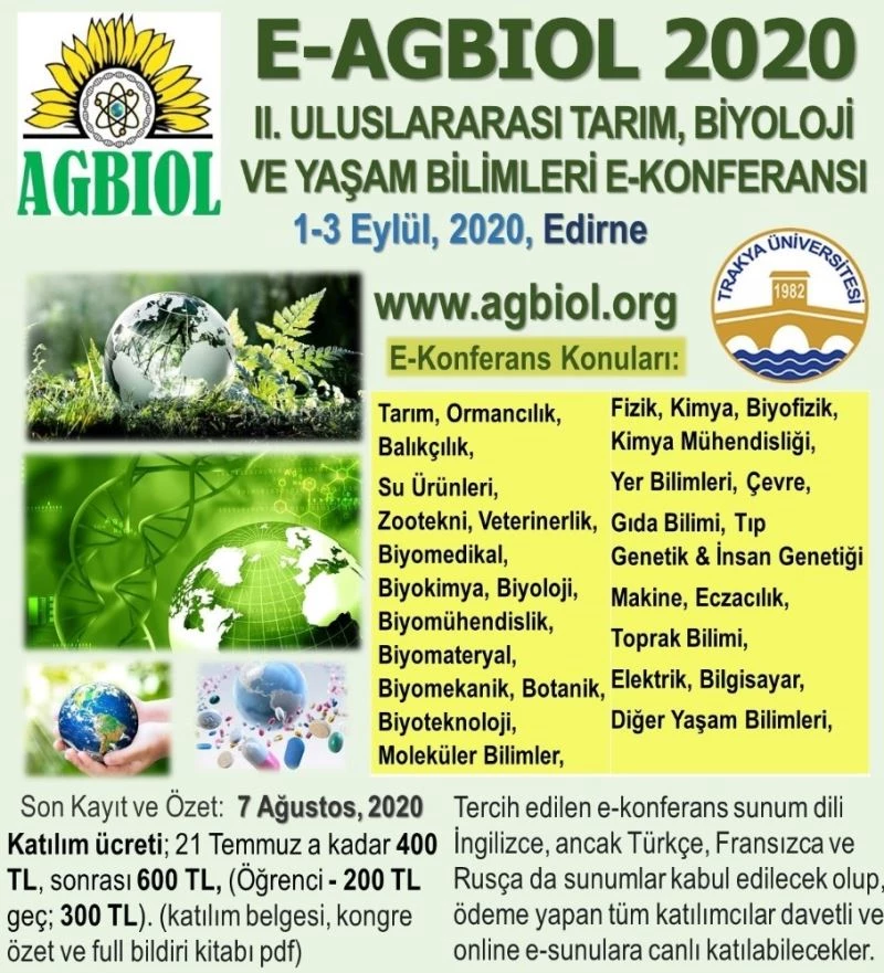2. Uluslararası Tarım, Biyoloji ve Yaşam Bilimleri E-Kongresi düzenlenecek
