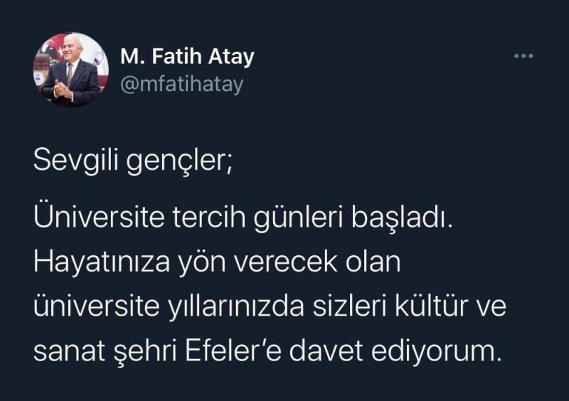 Başkan Atay, “Öğrencilerimizi Kültür ve sanat şehri Efeler’e bekliyoruz”
