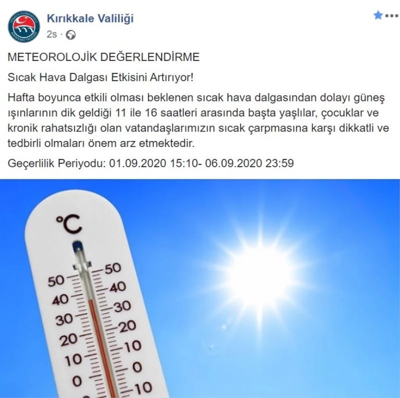 Valilik uyardı: Sıcak hava dalgasına dikkat
