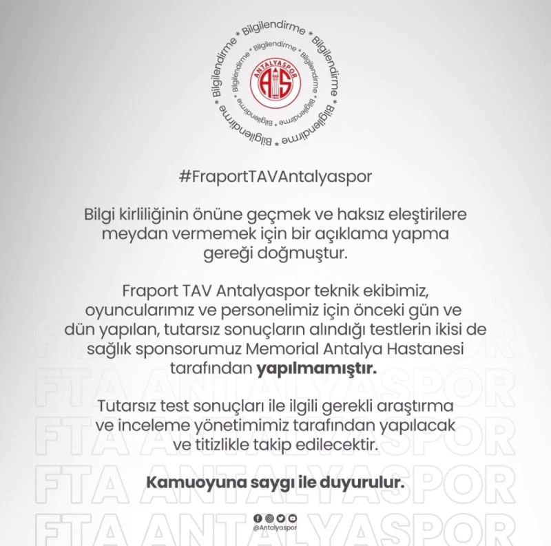 Antalyaspor’dan açıklama: “İnceleme yapılacaktır”
