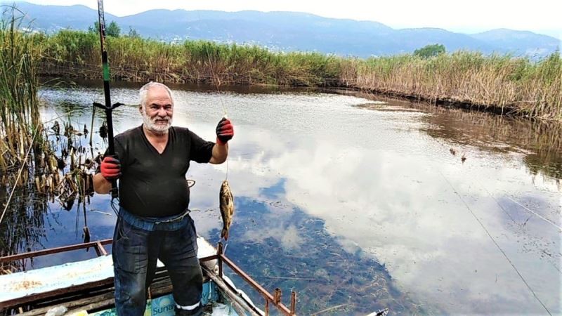 Tapulu tarlada tekneyle balık avlıyorlar
