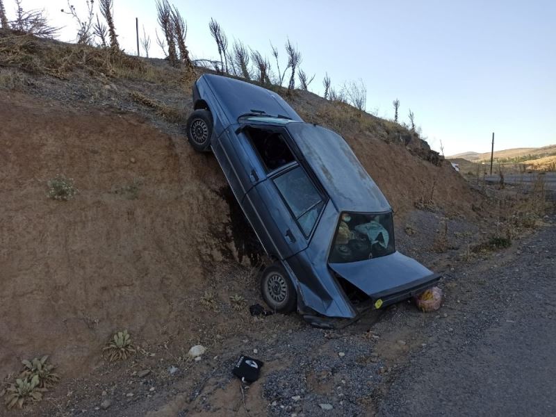 Yol kenarına çarpan otomobil şaha kalktı: 2 yaralı
