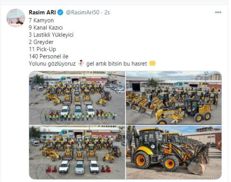 Başkan Arı’dan “Kar gel artık bitsin bu hasret” paylaşımı
