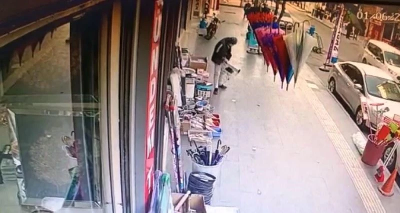 Züccaciye dükkanının önündeki bozuk sobayı çalıp kayıplara karıştı
