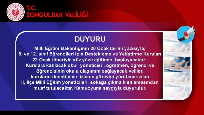 8. Ve 12. sınıflara destekleme programı 22 Ocak’ta başlıyor
