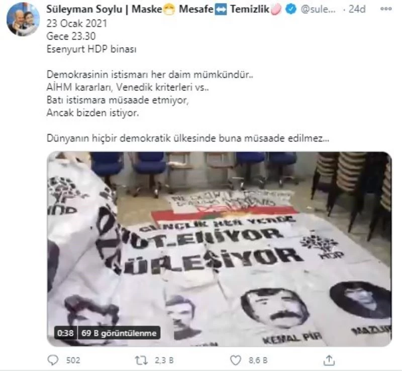 Bakan Soylu: “Dünyanın hiçbir demokratik ülkesinde buna müsaade edilmez”
