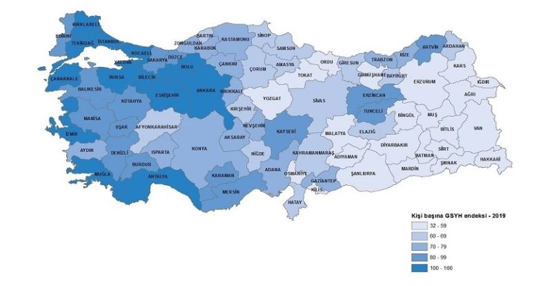 2019 yılında gayri safi yurtiçi hasılası en düşük il Bayburt oldu
