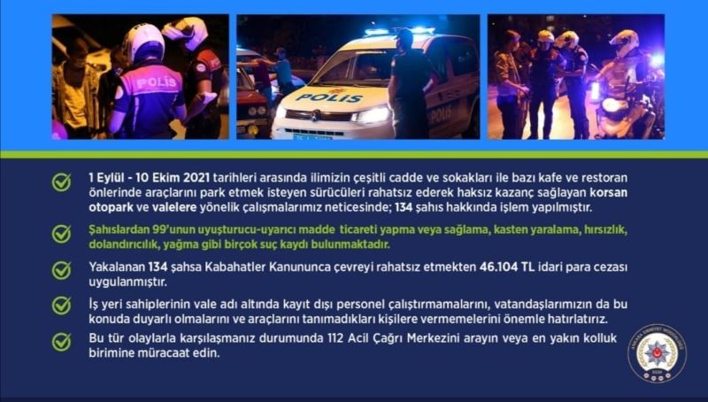 Ankara’da korsan vale ve otoparkçılara yönelik uygulamada 134 kişiye işlem uygulandı
