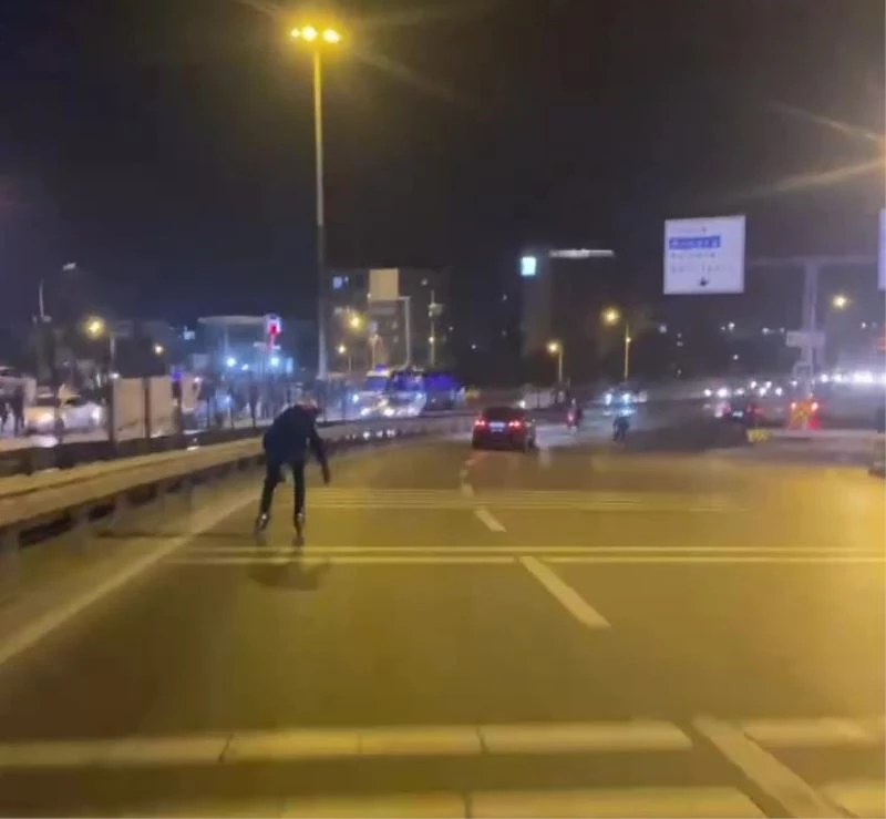 Trafikte tehlikeli paten yolculuğu hüsranla bitti
