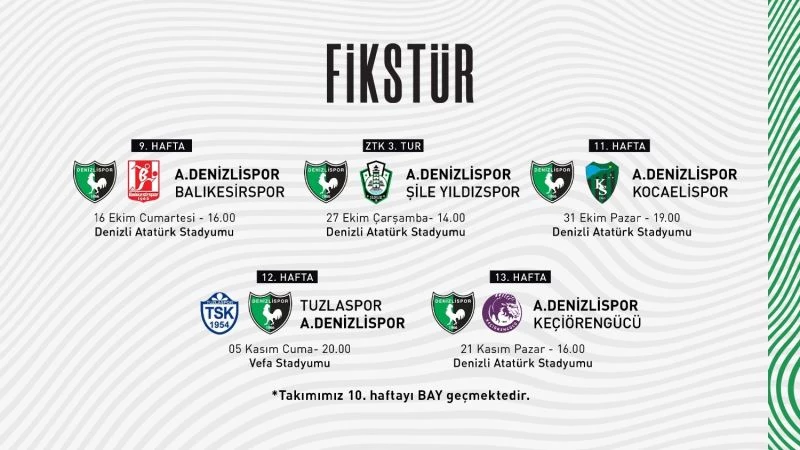 A. Denizlispor’un müsabaka programı belli oldu
