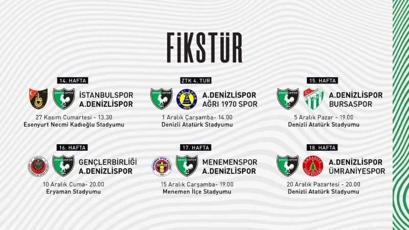 A. Denizlispor’un Lig ve Ziraat Türkiye Kupası maç takvimi açıklandı
