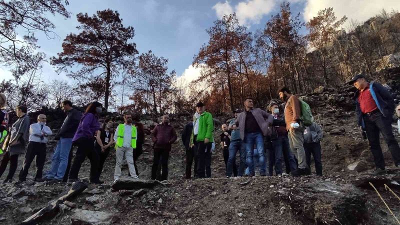 Marmaris’teki çalıştayın katılımcıları yanan sahayı inceledi
