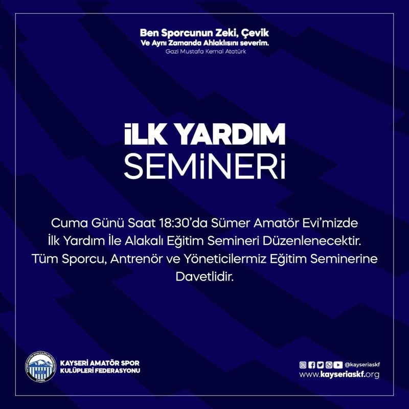 Kayseri ASKF ilk yardım semineri düzenleyecek
