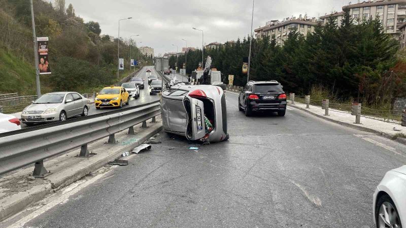 Ulus’ta takla atan sürücü burnu bile kanamadan kurtuldu
