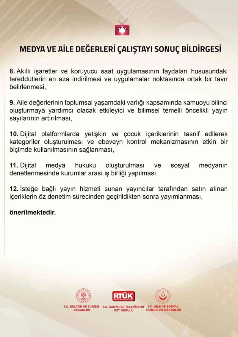 Medya ve Aile Değerleri Çalıştayı sonuç bildirgesi yayımlandı
