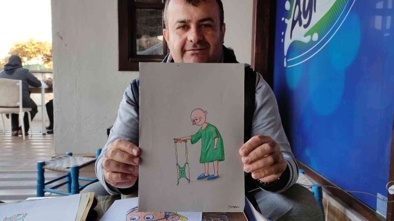 Karikatürlerini kanser hastaları için çiziyor
