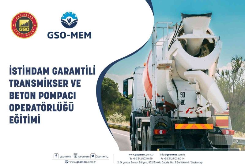 GSO-MEM’de istihdam garantili Transmikser ve beton pompacı operatörlüğü eğitimi verilecek
