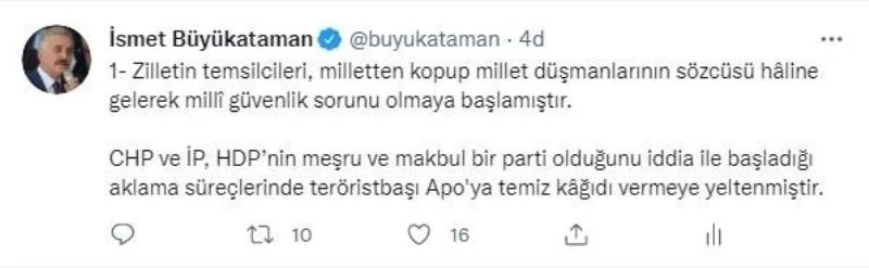 MHP Genel Sekreteri Büyükataman: “Zilletin temsilcileri aklını başına almalıdır”