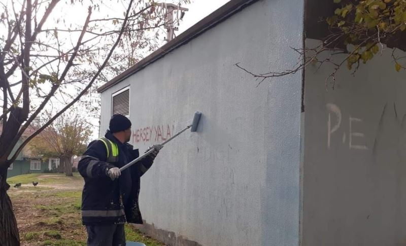 Elazığ’daki görüntü kirliliğine neden olan duvar yazıları siliniyor
