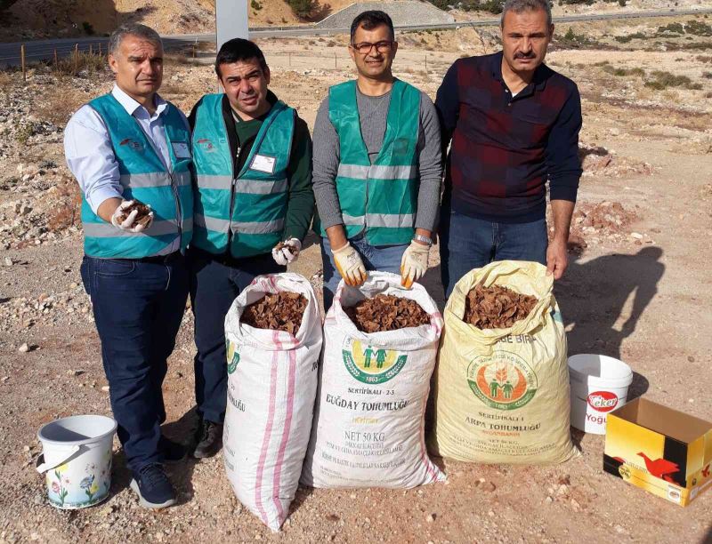 Ermenek’te adliye çalışanları dik yamaçlara tohum serpti
