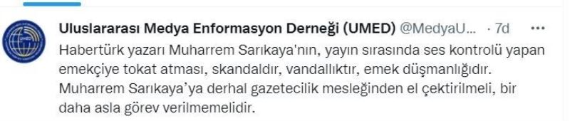 UMED’den Sarıkaya’ya sert tepki: “Derhal gazetecilik mesleğinden el çektirilmeli, bir daha asla görev verilmemelidir”
